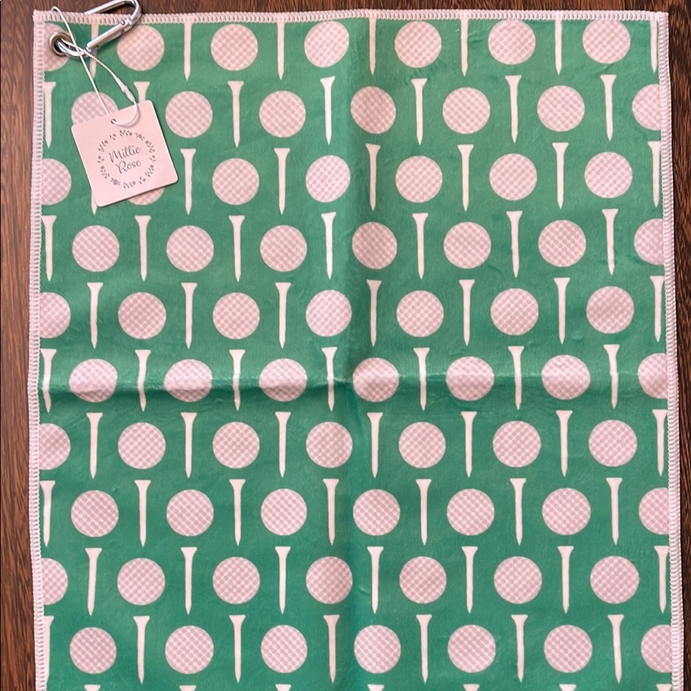 Millie Rose Green and White Golf Towel